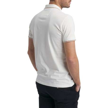 Polo en coton écru uni à coupe droite avec un col zippé et des manches courtes - Image 3