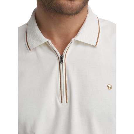 Polo en coton écru uni à coupe droite avec un col zippé et des manches courtes - Image 5