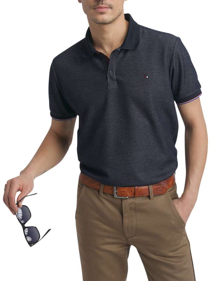 Polo bleu marine à pois...