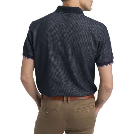 Polo bleu marine à pois doté d'une coupe droite et d'un col boutonné - Image 3