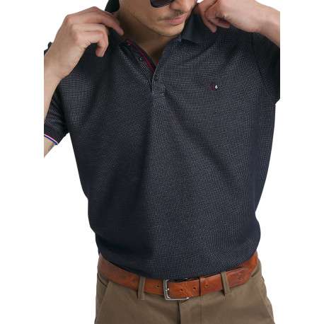 Polo bleu marine à pois doté d'une coupe droite et d'un col boutonné - Image 4