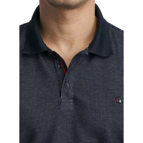 Polo bleu marine à pois doté d'une coupe droite et d'un col boutonné - Image 5