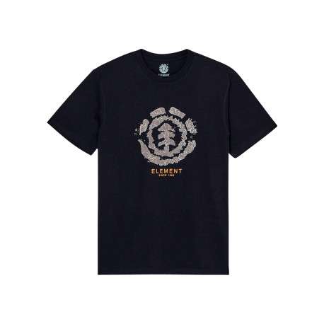 T-shirt en coton biologique noir imprimé à coupe droite pourvu d'un col rond