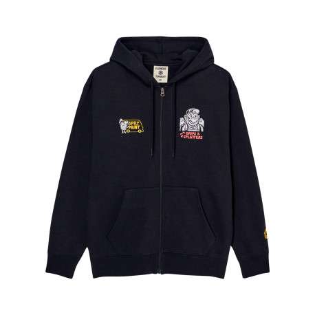 Sweat zippé en coton mélangé noir brodé pourvu de manches longues
