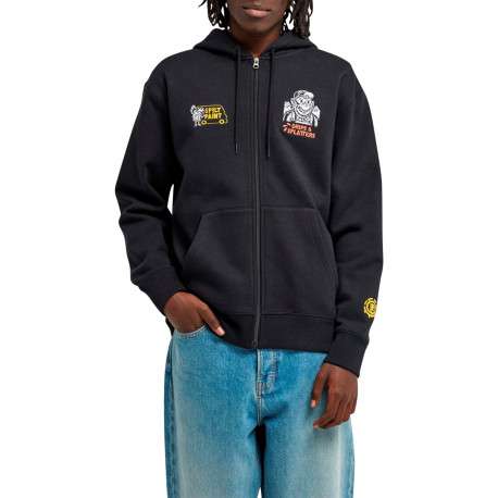 Sweat zippé en coton mélangé noir brodé pourvu de manches longues - Image 3