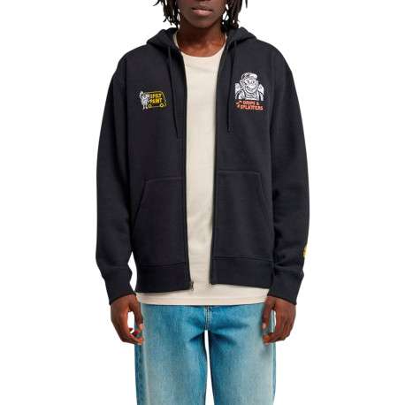 Sweat zippé en coton mélangé noir brodé pourvu de manches longues - Image 4