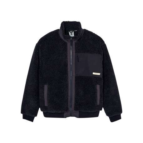 Blouson noir à coupe droite pourvu d'un col montant et de manches longues