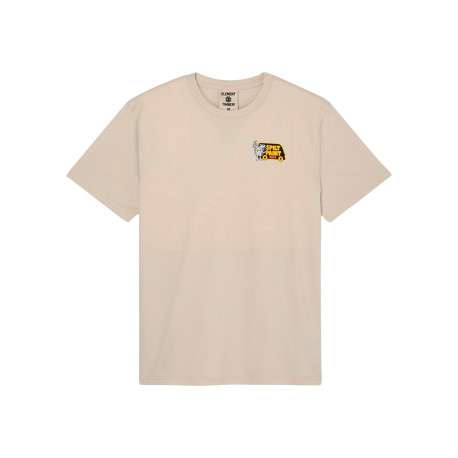 T-shirt en coton biologique beige imprimé à coupe droite pourvu d'un col rond