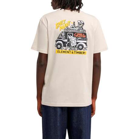 T-shirt en coton biologique beige imprimé à coupe droite pourvu d'un col rond - Image 4