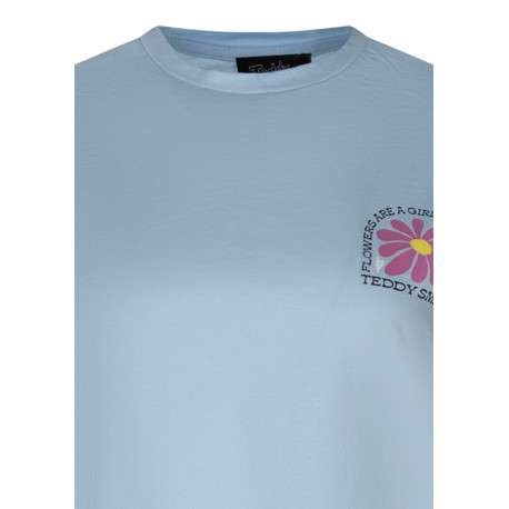 T-shirt bleu ciel en coton avec un imprimé floral sur la poitrine et dans le dos - Image 3