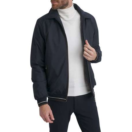 Blouson en nylon bleu nuit uni muni d'une coupe droite et d'un col à revers - Image 2