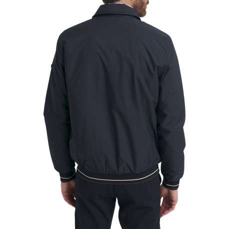 Blouson en nylon bleu nuit uni muni d'une coupe droite et d'un col à revers - Image 3