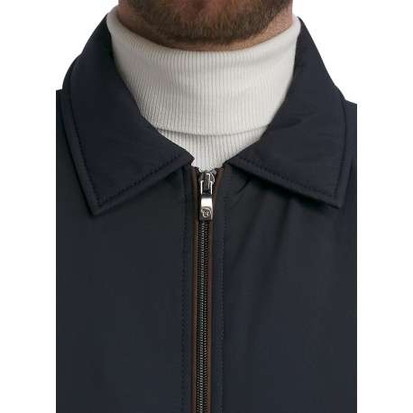 Blouson en nylon bleu nuit uni muni d'une coupe droite et d'un col à revers - Image 4