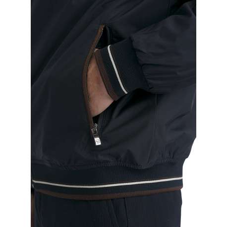 Blouson en nylon bleu nuit uni muni d'une coupe droite et d'un col à revers - Image 5