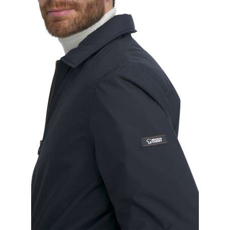 Blouson en nylon bleu nuit uni muni d'une coupe droite et d'un col à revers - Image 6