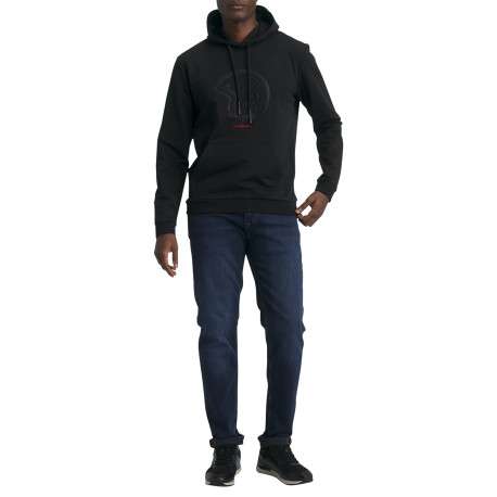 Sweat en coton mélangé noir doté d'une poche kangourou et un imprimé logotypé - Image 2