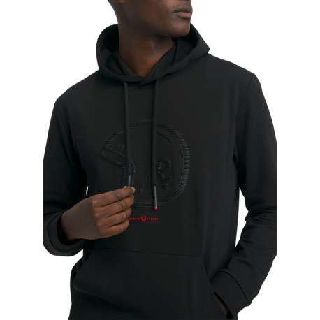 Sweat en coton mélangé noir doté d'une poche kangourou et un imprimé logotypé - Image 4