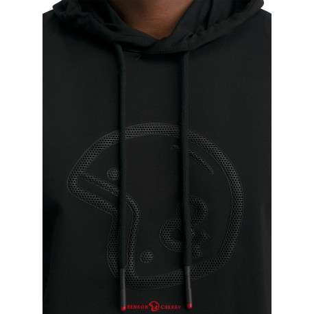 Sweat en coton mélangé noir doté d'une poche kangourou et un imprimé logotypé - Image 5