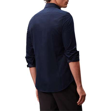 Chemise en coton bleu marine unie en velours à coupe slim avec un col à revers - Image 3