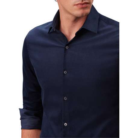 Chemise en coton bleu marine unie en velours à coupe slim avec un col à revers - Image 4