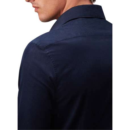 Chemise en coton bleu marine unie en velours à coupe slim avec un col à revers - Image 5
