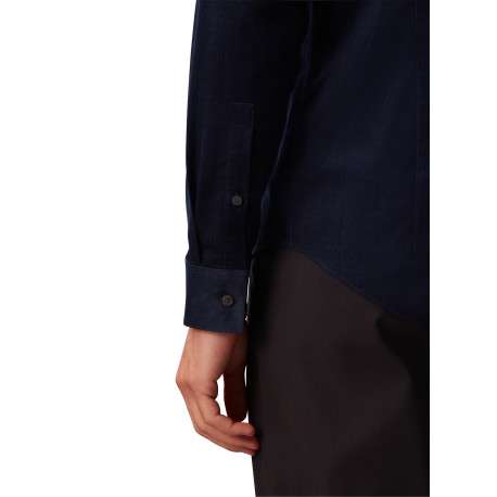 Chemise en coton bleu marine unie en velours à coupe slim avec un col à revers - Image 6