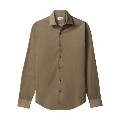 Chemise en coton camel unie à coupe slim dotée d'un col à revers