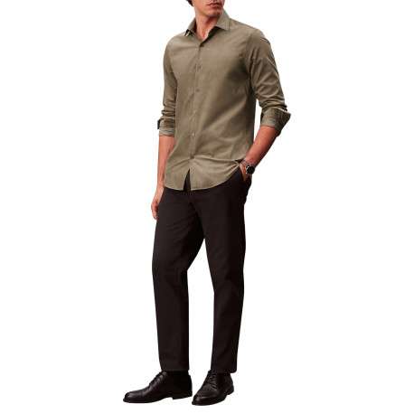 Chemise en coton camel unie à coupe slim dotée d'un col à revers - Image 6