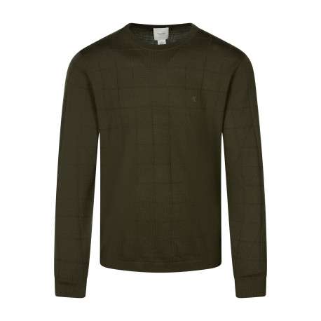 Pull en laine olive uni avec une coupe droite et un col rond