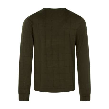 Pull en laine olive uni avec une coupe droite et un col rond - Image 2