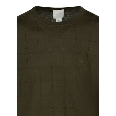 Pull en laine olive uni avec une coupe droite et un col rond - Image 3