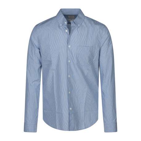 Chemise en coton ciel à rayures avec une coupe droite et un col boutonné