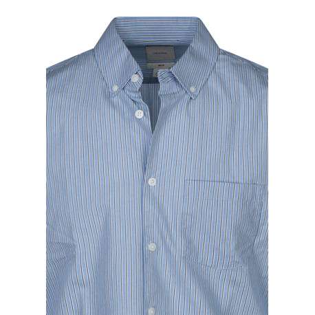 Chemise en coton ciel à rayures avec une coupe droite et un col boutonné - Image 3