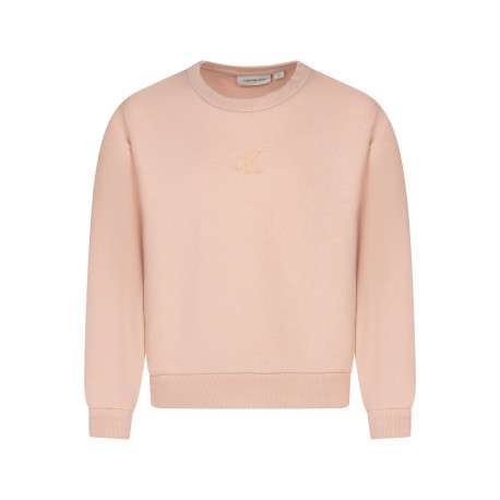 Sweat rose uni à coupe droite doté d'un col rond et de manches longues