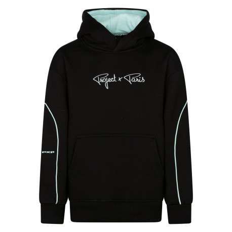 Sweat noir et bleu uni avec une coupe droite doté d'une capuche