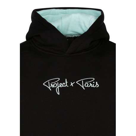 Sweat noir et bleu uni avec une coupe droite doté d'une capuche - Image 3
