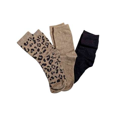 Lot de 3 paires de chaussettes hautes en coton mélangé multicolores pailletées