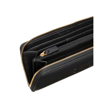 Portefeuille noir uni doté d'un zip doré de fermeture et des compartiments - Image 3