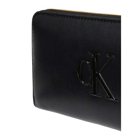 Portefeuille noir uni doté d'un zip doré de fermeture et des compartiments - Image 4