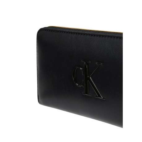 Portefeuille noir uni doté d'un zip doré de fermeture et des compartiments - Image 5