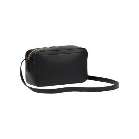 Sac à main noir orné d'un logo embossé et d'une fermeture zippée dorée - Image 2