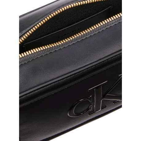 Sac à main noir orné d'un logo embossé et d'une fermeture zippée dorée - Image 4