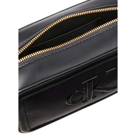 Sac à main noir orné d'un logo embossé et d'une fermeture zippée dorée - Image 6