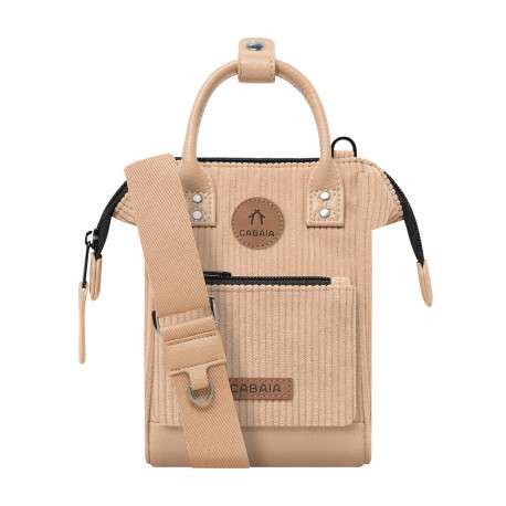 Sac à bandoulière beige en velours côtelé pourvu d'une fermeture zippée