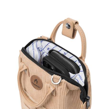 Sac à bandoulière beige en velours côtelé pourvu d'une fermeture zippée - Image 3