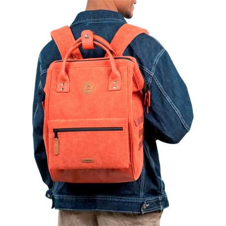Sac à dos brique uni en velours côtelé et petite pochette zippée avec montagnes - Image 2