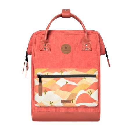 Sac à dos brique uni en velours côtelé et petite pochette zippée avec montagnes - Image 4