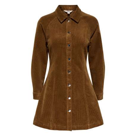 Robe courte en coton camel coupe patineuse pourvue d'un col à revers