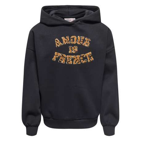 Sweat noir à coupe droite pourvu d'un col à capuche et de manches longues