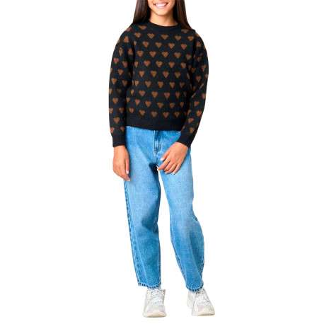 Pull manches longues noir avec des cœurs camel imprimés et une coupe droite - Image 3
